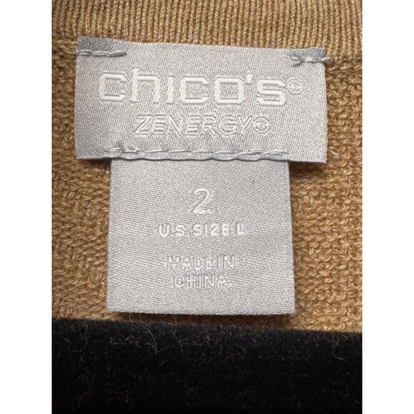 CHICO'S Zenergy Funnel Neck Cable Knit Cashmere/Cotton Blend Sweater, Sz L - Picture 6 of 8